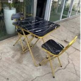 Black Marble 2-Seat Table & Chair Set for Cafe