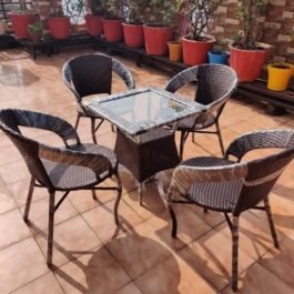 Brown Balcony Furniture Set: 1 Table, 4 Chairs