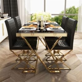 Black Marble 4 Seater Dining Set for Indoor