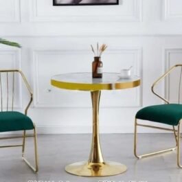 Coffee Table Set Iron Gold Metal  with Green Fabric Chair
