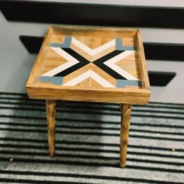 Wooden Side Table with Geometric Design