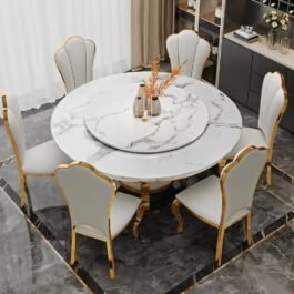 White Marble Round Table for Stylish Dining Space