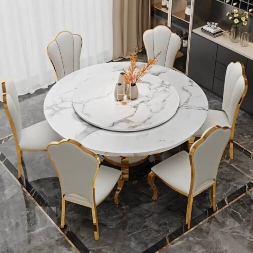 White Marble Round Table for Stylish Dining Space - Image 2