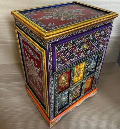 Multicoloured Wooden Side Table - Image 2