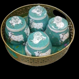 Exquisite Pichwai Printed Pot Jars & Tray Set