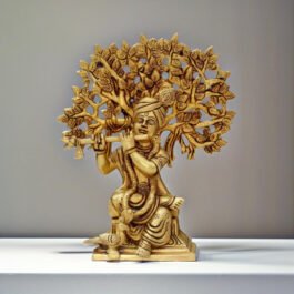 Brass Lord Krishna Sitting Under Tree Statue