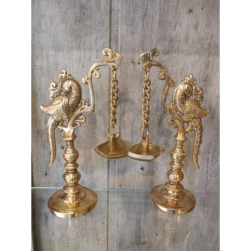 Brass Peacock Stonework Hanging Diya