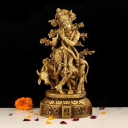 Decorative Brass Krishna with Cow Statue