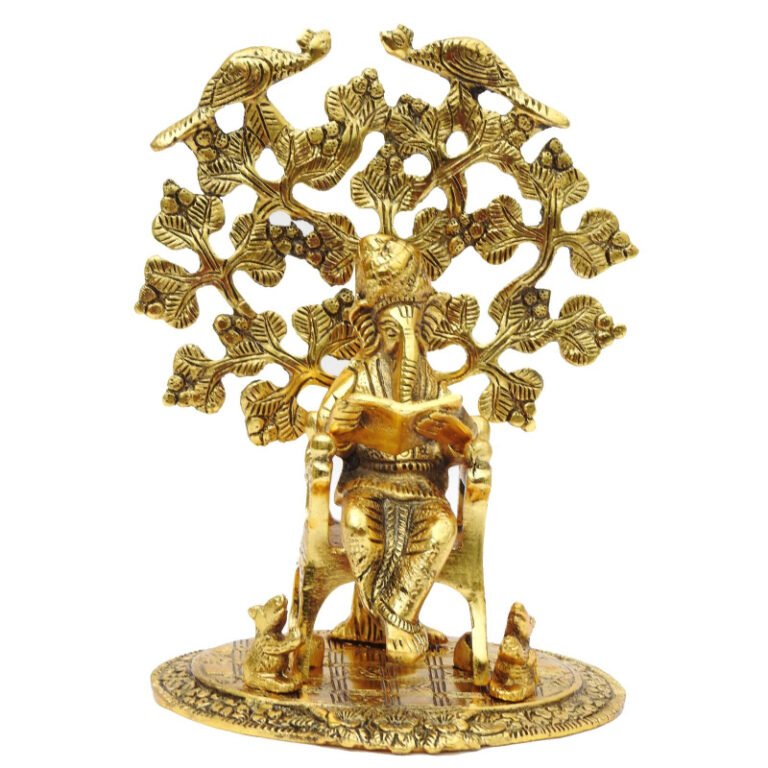 Exquisite Brass Ganesha Sitting on Chair Statue - Phooldaan