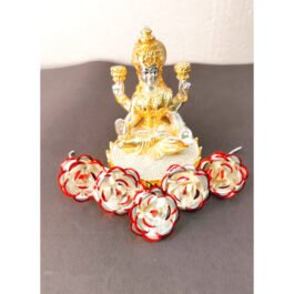 German Silver Goddess Laxmi Small Figurine with Rose Flowers