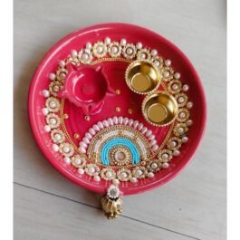 Handpainted Steel Colorful Pooja Thali Set – Pink