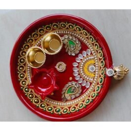 Handpainted Steel Colorful Pooja Thali Set – Red