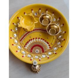 Handpainted Steel Colorful Pooja Thali Set – Yellow