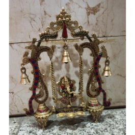 Lord Ganesha on Swing with Lamps and Bells Brass Statue