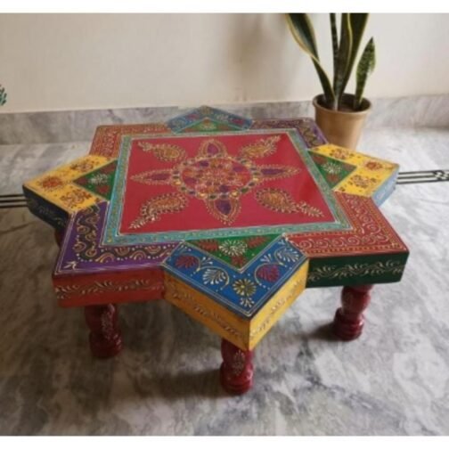 Meenakari Multicolor Star Shaped Wooden Chowki