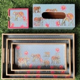 Handcrafted Wooden Trays, Coasters & Tissue Box Combo Set