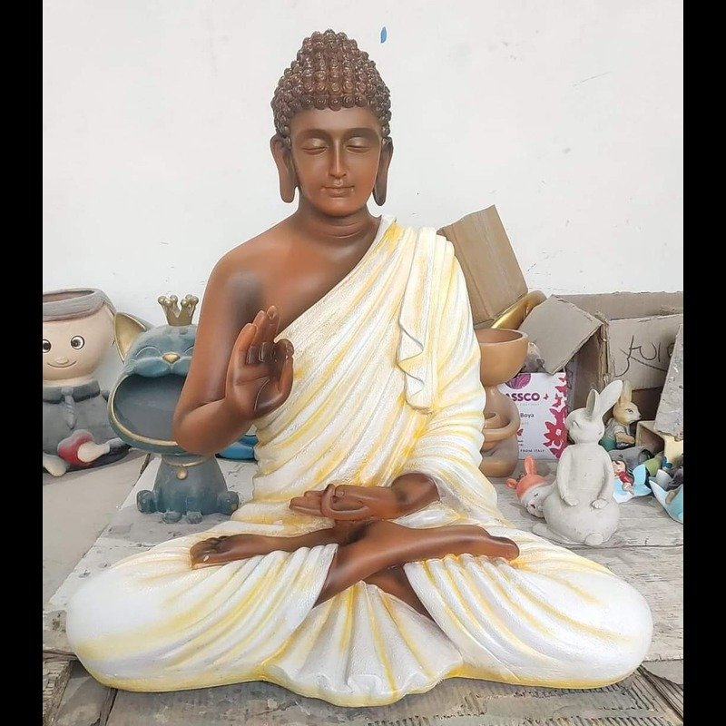 Polyresin Blessing Buddha Statue | Beige&Bronze - Phooldaan