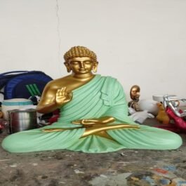 Polyresin Blessing Buddha Statue Brass & Light Green