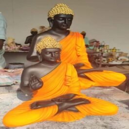Polyresin Blessing Buddha Statue | Orange&Black