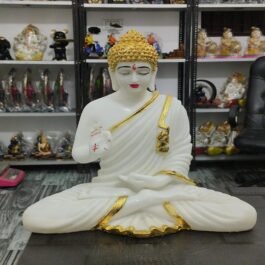 Polyresin Blessing Buddha Statue | White &Gold