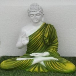 Polyresin Blessing Buddha Statue | White & Olive