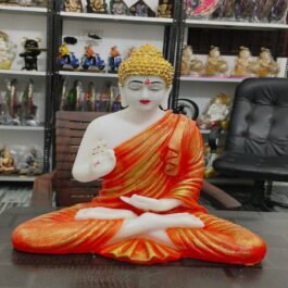 Polyresin Blessing Buddha Statue | White & Orange
