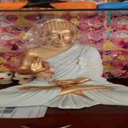 Polyresin Blessing Buddha Statue | White&Bronze