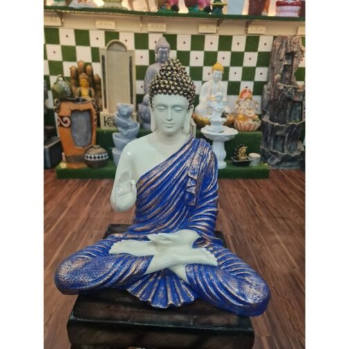 Polyresin Blessing Buddha Statue | White&Navy