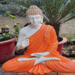 Polyresin Blessing Buddha Statue | White&Orange