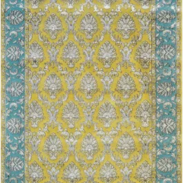Golden And Blue Hand Knotted Area Carpet