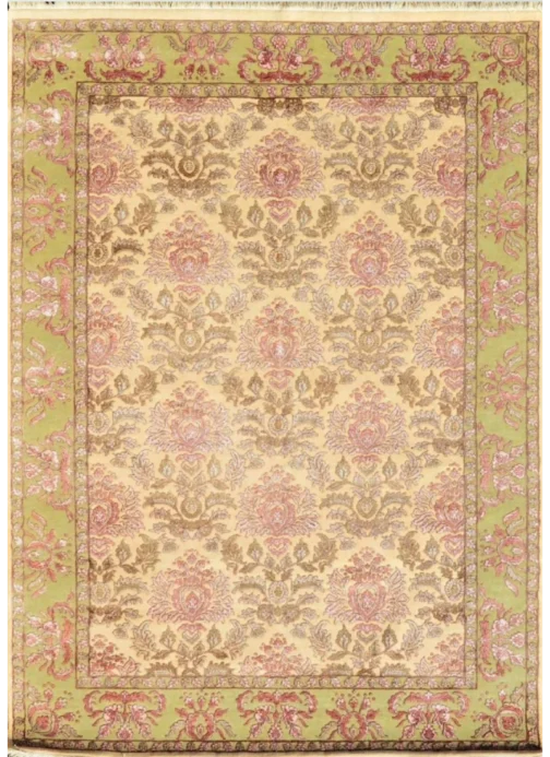 Wool Rugs Cream Light Green with catchy Floral design