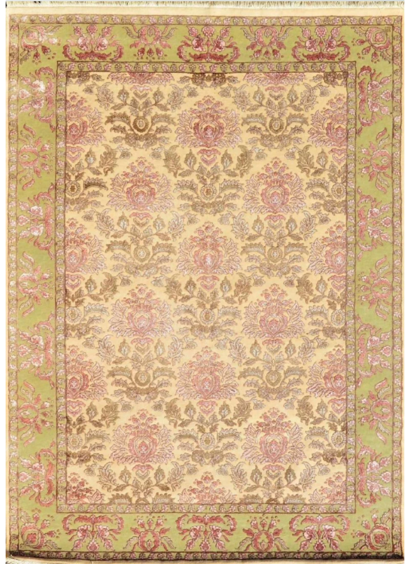 Wool Rugs Cream Light Green with catchy Floral design
