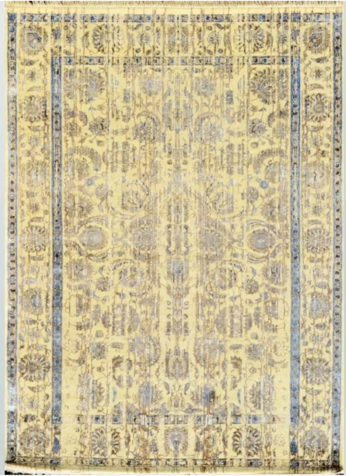 Semi-Worsted Cream Floral Wool Carpet