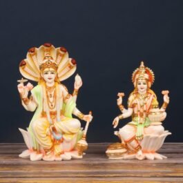 Sculptured Lord Narayan and Goddess Lakshmi Marble Statue