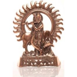 Surya Krishna with Cow Statue (Copper Oxidised Aluminum)