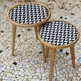 Set of 2 Unique Wooden Side Tables