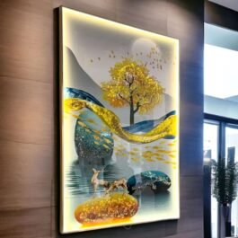 Hand-Painted Elegant Nature Space Art with LED Frame